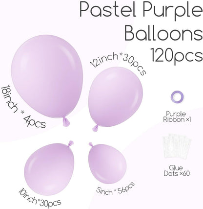 Skiennix 120pcs Pastel Purple Balloons - Light Purple Balloon Garland for Baby Showers & Parties