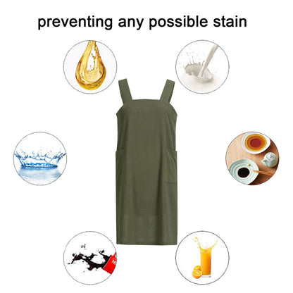 ZQFFB Pinafore Cross Back Apron for Women with Pockets Japanese Smock for Work Gardening Cooking Painting Baking