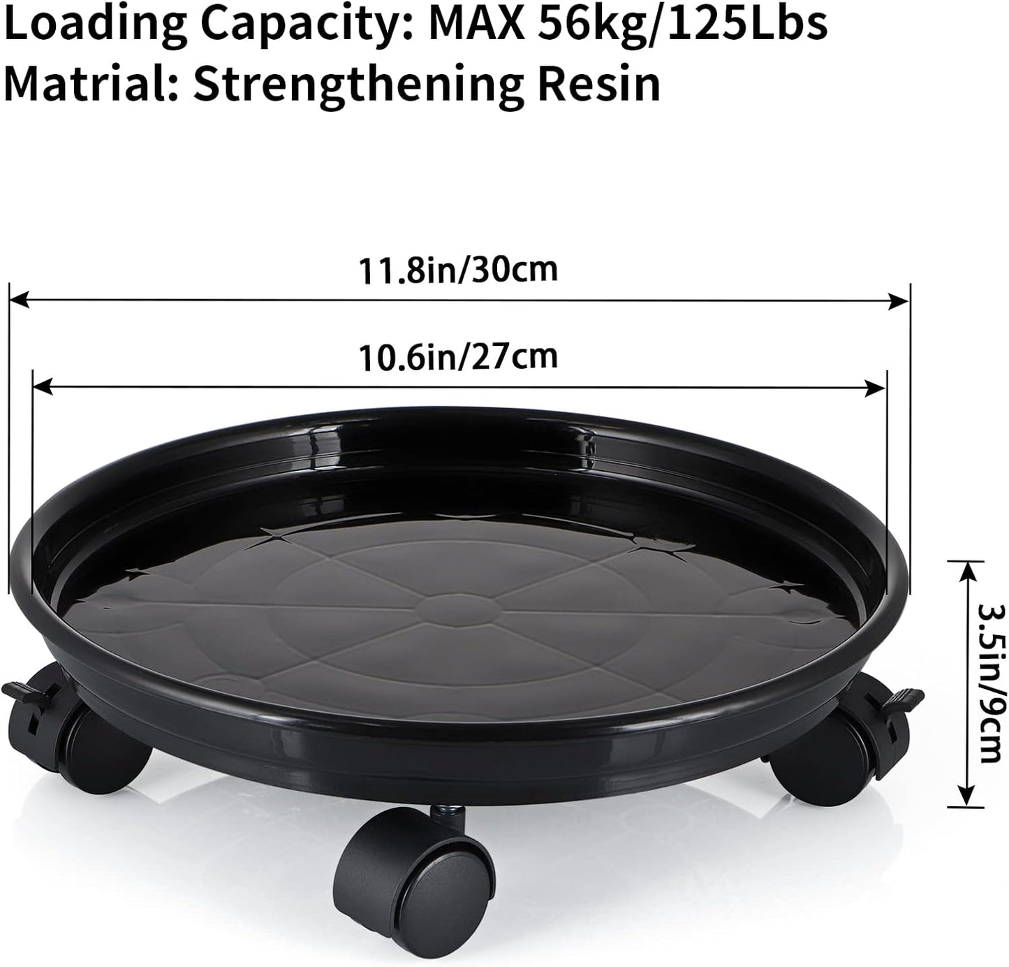 Skelang 11.8" Pack 3 Plant Caddy, Plant Stand, Round Plant Pallet Pot with Lock Wheels, Rolling Tray Planter Trolley