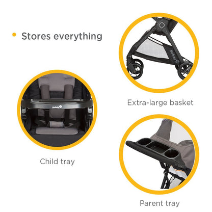 Safety 1st Smooth Ride Travel System Stroller and OnBoard FLX Infant Car Seat, Newborn to Toddler Baby Combo, Easy-Install, Large Canopy, Ample Storage, Foldable, Rear-Facing 4-30 lbs, Black Cherry