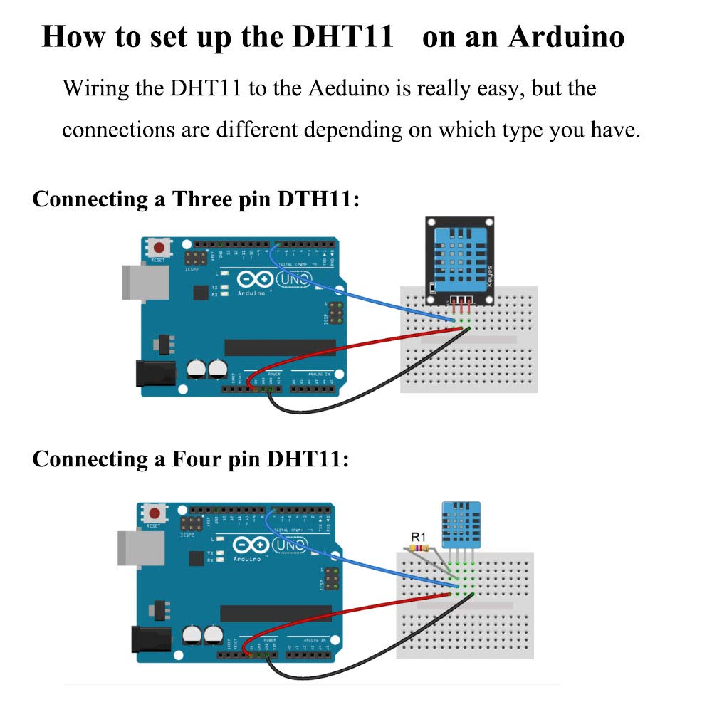 2pcs DHT11 Temperature Humidity Sensor Module, Digital Sensor 3.3V-5V with Wires for Arduino Raspberry Pi