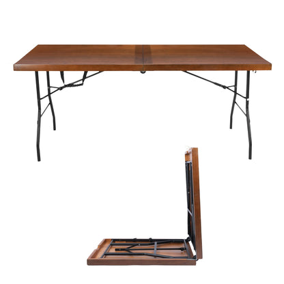 Sleekform 6ft Wooden Folding Table with Handle, Wood Folding Banquet Tables for Dinner - 6 Foot x 28 in, Portable, Sturdy & Lightweight Foldable Table for Dinner, Conference or Picnic - Walnut