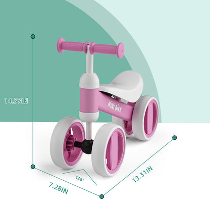 SIMATE Balance Bike Toys for 1 Year Old Boys Girls, 12-24 Month Toddler Ride on Toys, 4 Silent Wheels & Soft Seat, First Birthday Gifts for Baby Girls Boys
