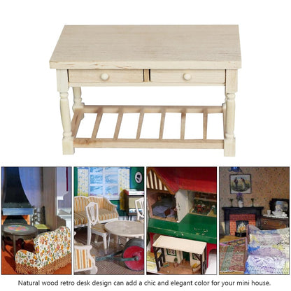 Mini Furniture Model Adorable Furniture Ornament Wooden Decoration Mini Desk Model Mini House Desk Simulation Furniture Mini House Furniture Miniature Adornment Wooden Mini Desk