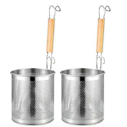 2 Pieces Pasta Strainer, Stainless Steel Mesh Spider Strainer, Basket Fine Mesh Spider Basket with Wooden Handle Good For Boiling Food Spaghetti Dumpling