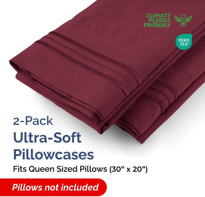 Queen Pillow Cases by LuxDecor - Ultra Soft Hotel Quality - Wrinkle Free & Stain Resistant - Burgundy 2-Piece Set