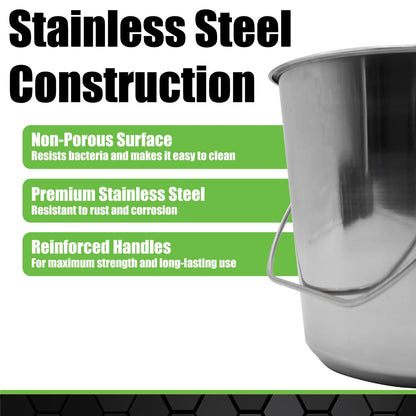 Grip Stainless Steel Bucket (4 Gallon) - Great for Pets, Cleaning, Food Prep - Hang on Fences, Cages, Kennels - Home, Garage, Workshop