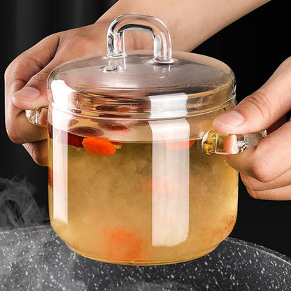 DOITOOL Saucepan with Cover 350ML, Resistant Cooking Pot with Lid, Clear Stovetop Cookware Set for Milk, Pasta, Soup