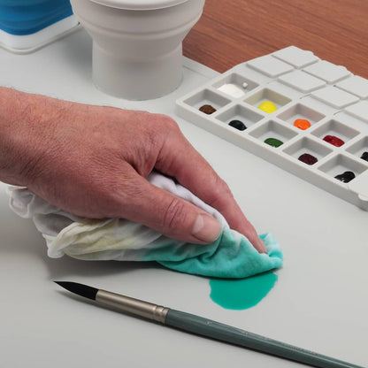 Creative Mark AquaMat Non-Slip Silicone Paint Mat - 23-3/8" x 21-3/8" - 5 Paint Cup Liners & 5 Palette Inserts for Artists, Painters & Crafters, Waterproof Surface Protection Rolls Up for Storage
