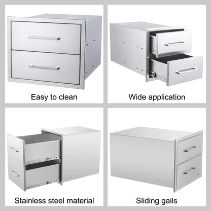 ZHAIUPON Outdoor Kitchen Access Drawers, 18" W15 H23 D Stainless Steel Double BBQ Drawers with Handle,Enclosed Built-in Flush Mount for Outdoor Kitchen Grilling,BBQ Island