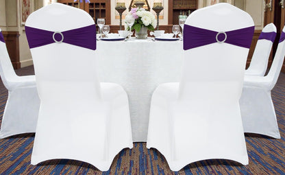 MDS Premium Stretch Chair Sashes - Pack of 10 Spandex Bow Covers for Weddings & Events | Purple