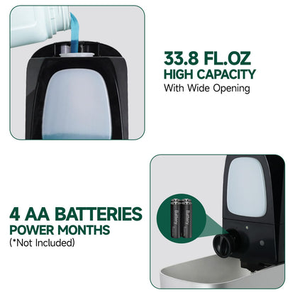 anydry Commercial Automatic Soap Dispenser Large 34oz/1000ml Capacity Wall-Mounted Touchless Liquid Dispenser for High-Traffic Restrooms, Offices, Hospitals Model AD1220S Silver