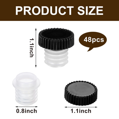 e essco for you Slow Wine Pourer Spout for Corked Bottles Valentine's Day Pour and Seal Plastic Wine Pourers with Lid for Storing Precise Pouring Valentine's Day Restaurant Supplies(Black,48 Pcs)