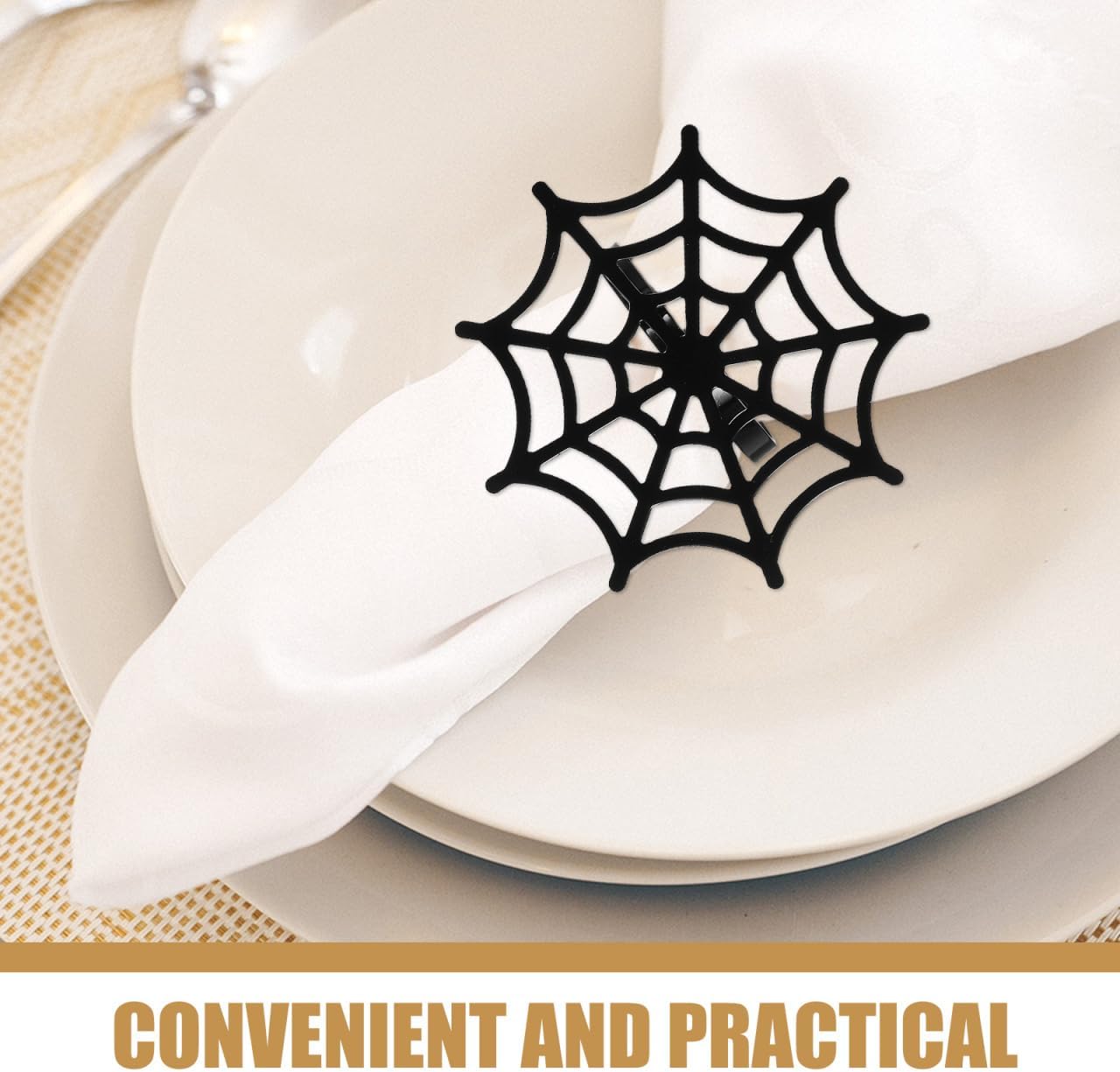 FRCOLOR 4pcs Metal Spider Web Napkin Holder, Halloween Napkin Rings for Festival Parties Weddings