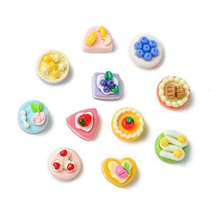 LiQunSweet 100 pcs Mixed Styles Miniature Figurines Imitation Cake Resin Ornament Mini Dessert Food No Hole Beads Display for DIY Jewelry Embellishment Craft Home Office Desk Decor