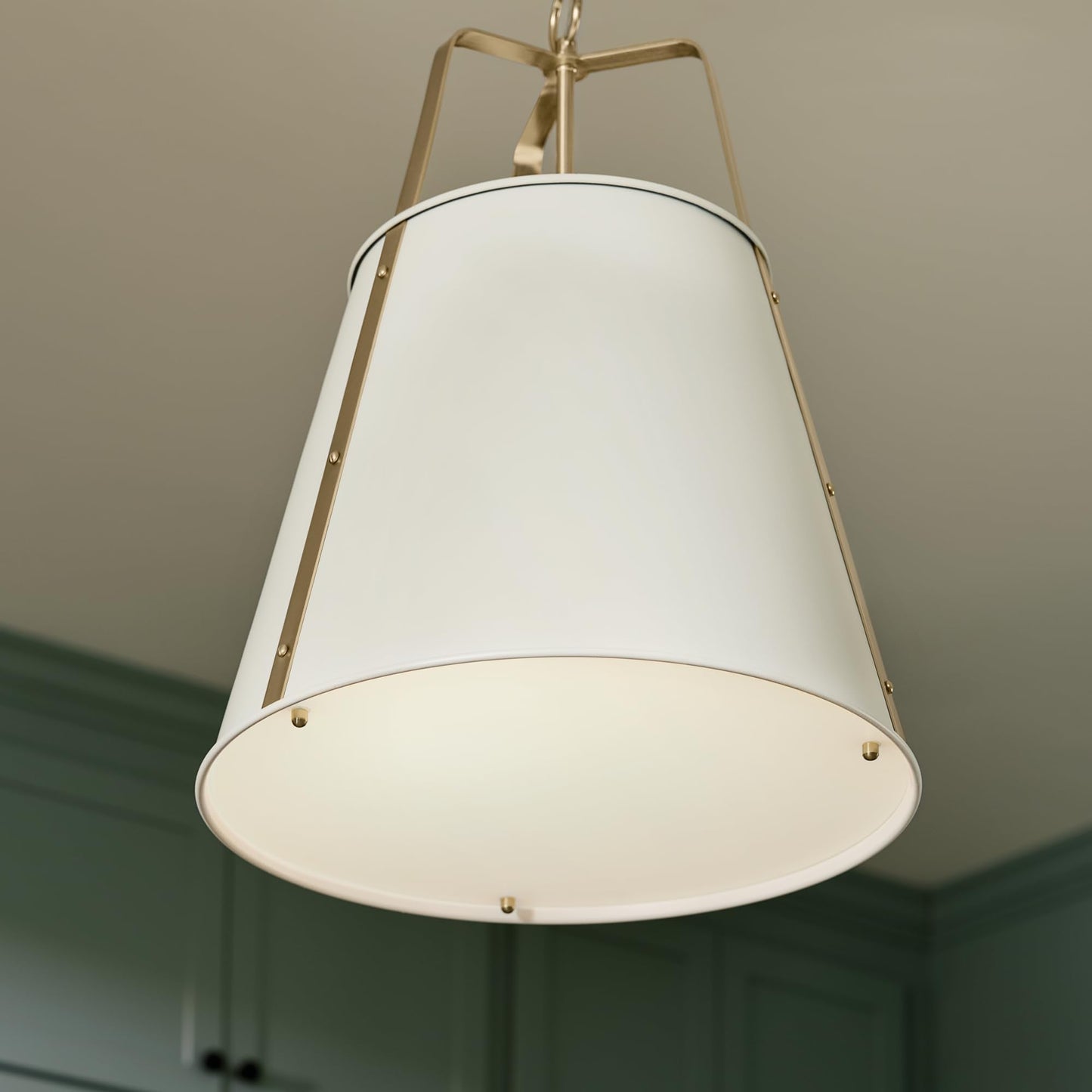 Kichler Etcher 2-Light Pendant Light Fixture with Etched Painted White Glass Diffuser, Kitchen Island Hanging Light in White and Champagne Bronze (22.5" x 18"), 52711WH