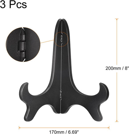 uxcell 3pcs 8" Easel Plate Holder, Wood-like Plastic Folding Display Stand for Decorative Picture Frame - Black