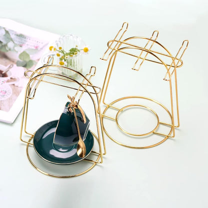 Coffee Mug Holder, 4 Hooks Metal Iron Gold Countertop Coffee Cup Tree Holder Stand for Kitchen Decor
