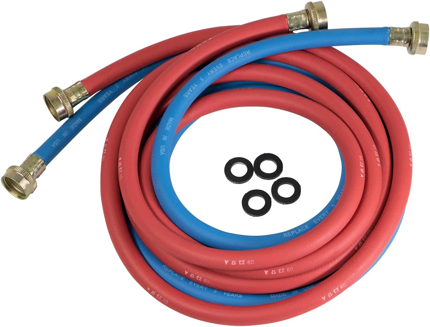 CNCT2564L Hose Connector for Hot and Cold Water, Washing Machine Supply Line, 4 Feet, EPDM Rubber Tube Cover, Pack of 2