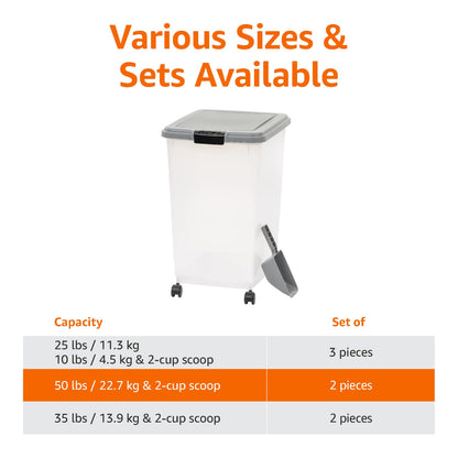 Amazon Basics Airtight Pet Food Storage Container with Scoop, BPA Free, Removable Wheels, 69 QT, Gray