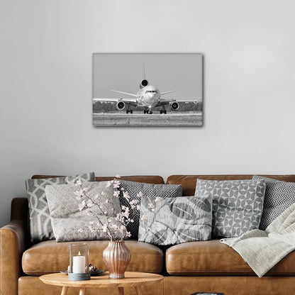 Black and White Room Wall Art - Aircraft Painting Airplane on The Runway, 12"Wx18"H Framed Canvas Prints