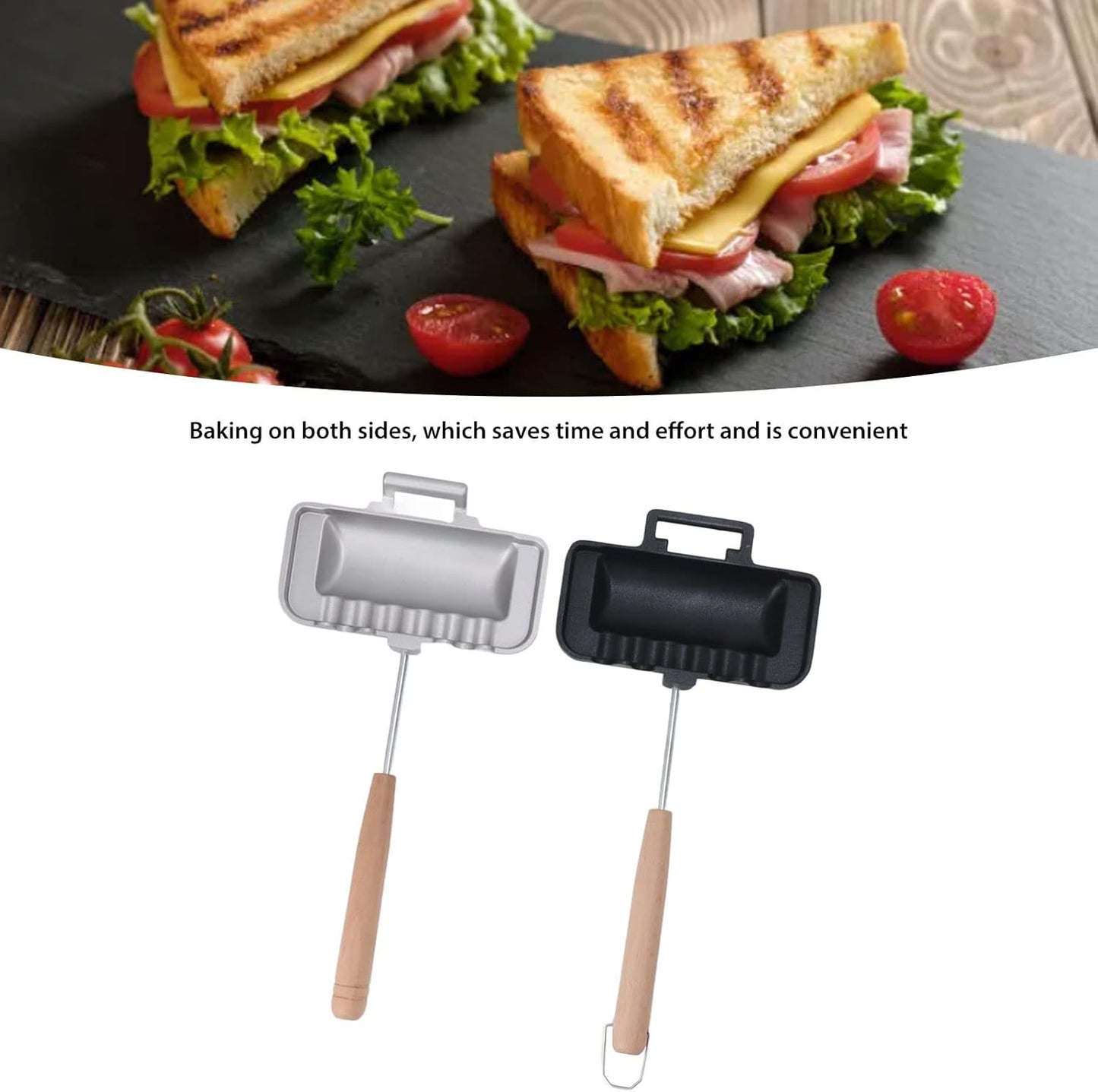 Haofy Double Sided Skillet Sandwich Baking Pan, Bread Crimp Sealing Pan for Toasting
