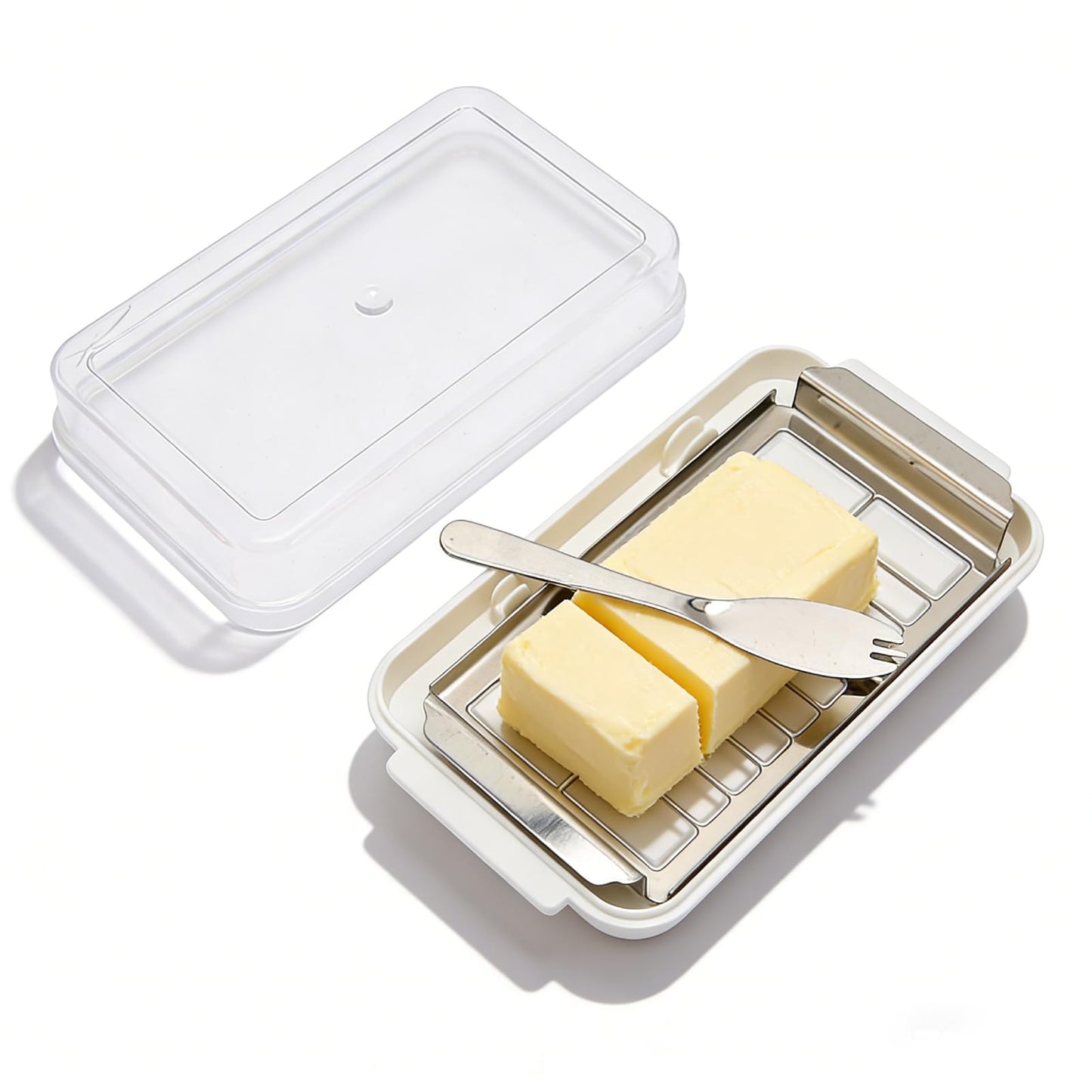 Yosoo Health Gear Butter Slicer Butter Cutter Box Stainless Steel Butter Slicer Cutter Dish, Cheese Storage Container with Transparent Cover for Kitchen, 7.5x4.1x1.6in Easy Cutting Butter Box Case