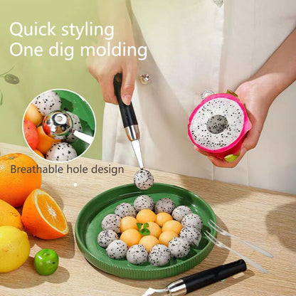 4 Pack Melon Baller Scoon Set,Stainless Steel Fruit Carving Cuter,DIY Fruit Baller Spoon Shapes Platter,Watermelon Cantaloupe Ice Cream Tool,Bring Two Fruit Forks and Mooncake Forks