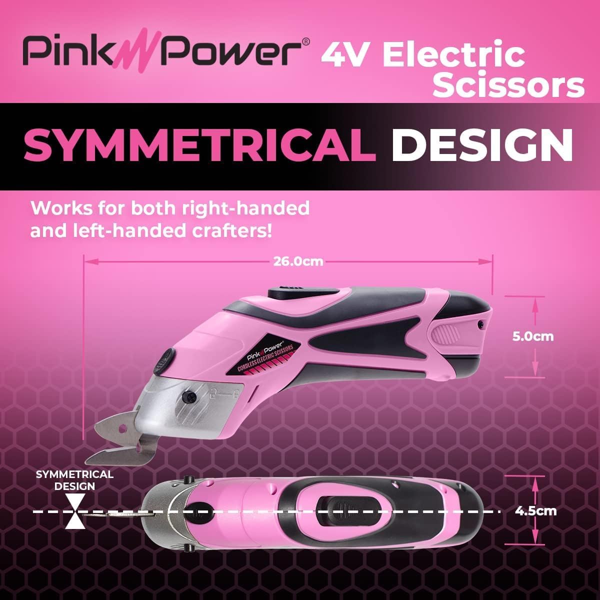 Pink Power Cordless Electric Scissors Fabric Cutter for Crafts, Box, Sewing, Carpet, & Scrapbooking - Heavy Duty Professional Rotary Shears Cutting Tool - Automatic Cardboard Cutter Fabric Scissor