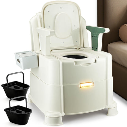 HygiVital Bedside Commode, 500lbs Heavy Duty & Upgraded Commode Toilet Potty Chair, Portable Camping Toilet, Detachable Armrests, Automatic LED Light, 2-Level Height, 3 Rolls of Commode Liners 【Green】