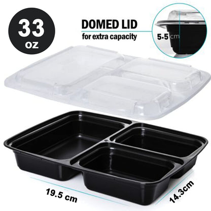 MORDEN MS Meal Prep Container With Lids, 50 Pack 3 Compartment Reusable Food Storage Container Divided Plastic Bento Box Lunch Box To-go Boxes(33oz)
