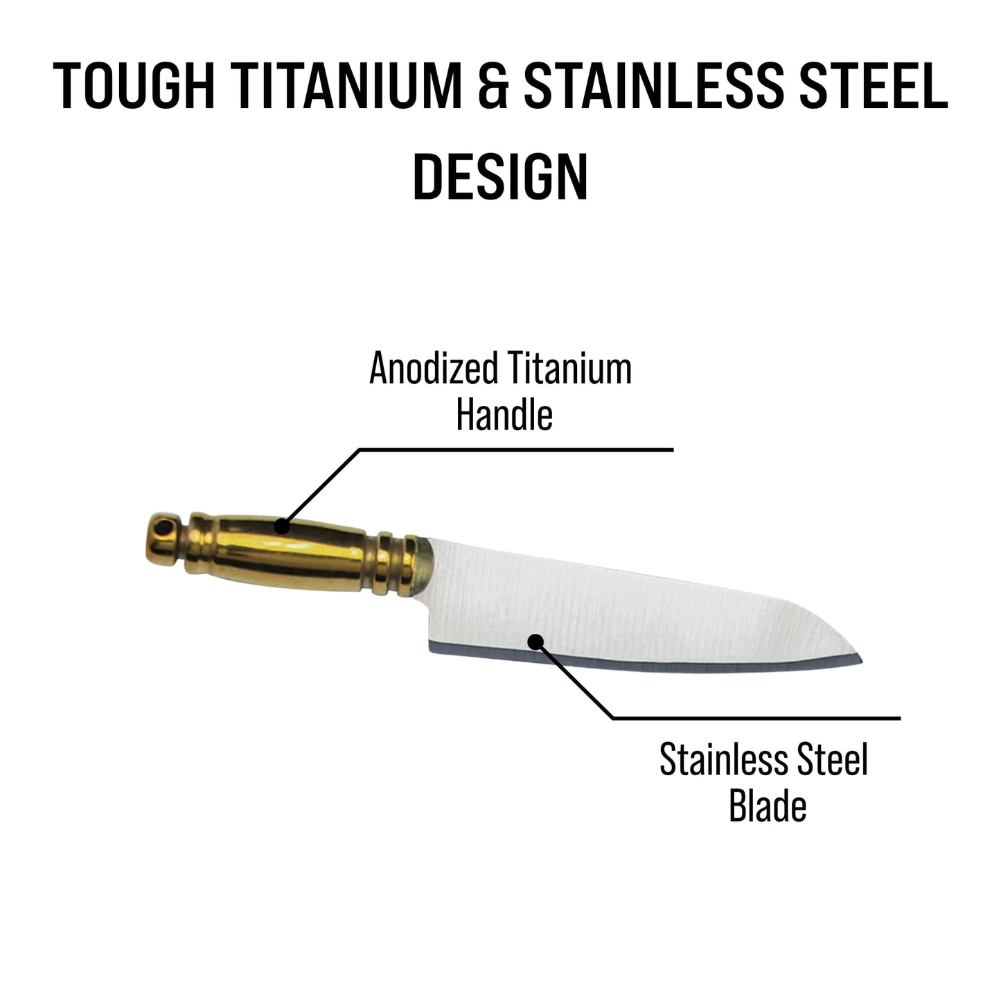 Terporium Mini Utility Knife with Sheath (Single) | Stainless Steel Precision Blade w/Gold Anodized Titanium Handle | 1.6" Blade, 2.7" Overall Length