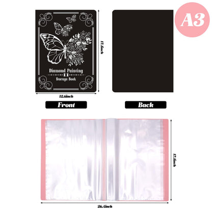 ZYNERY 2 Pack A3 Diamond Painting Storage Book, 60 Pages Art Portfolio Diamond Art Storage Large Folder - Suitable for 12x16 inch Diamond Painting (Pink + Black)