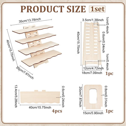 PH PandaHall Wood Tiered Display Stand, 4 Tiers Ratail Craft Show Rack Tabletop Display Shelf Organizer for Cupcake, Candles, Perfume, Figurine, Plant, Bottle, Retail Vendor