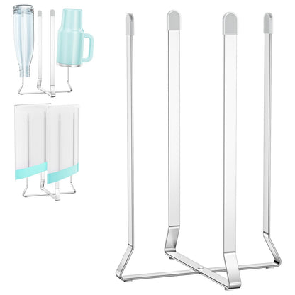 Bottle Drying Rack Reusable Drying Rack for Bottles Metal Foldable Water Bottle Dryer Holder Space Saving Cups Dryer Racks Kitchen Stand Holder for Plastic Bags, Bottles and Cups (Silver, 1PC)