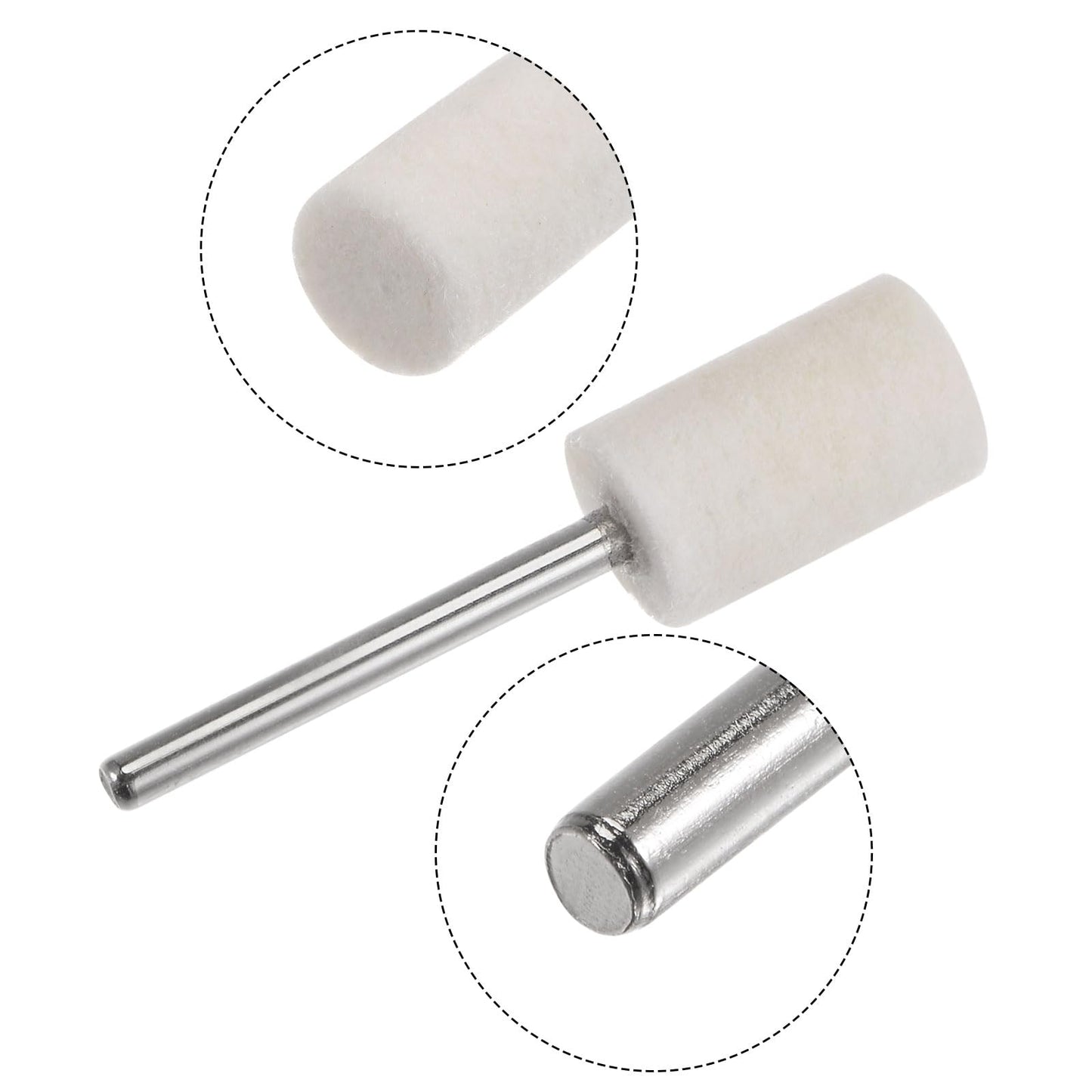 HARFINGTON 40pcs Wool Felt Mounted Mandrel Points 10mm Head 1/8 Inch Shank Cylinder Polishing Bits Burrs Felt Polishing Buffing Wheel for Rotary Tool