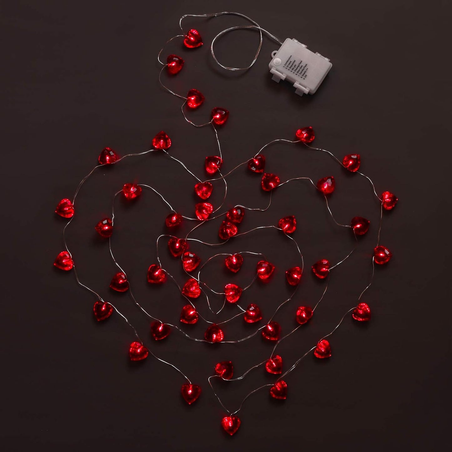 Luditek 50 LED Diamond Cut Red Heart Twinkle Fairy String Lights, 8 Lighting Modes with Timer for Valentines Weddings