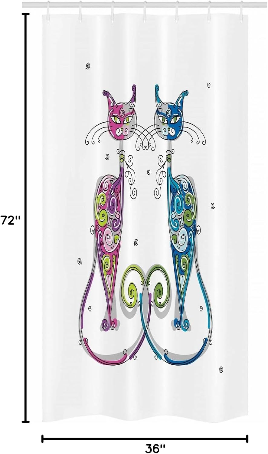 Ambesonne Cat Stall Shower Curtain, Couple of Cats Floral Friends Ornament, Fabric Bathroom Decor Set, 36" W x 72" L