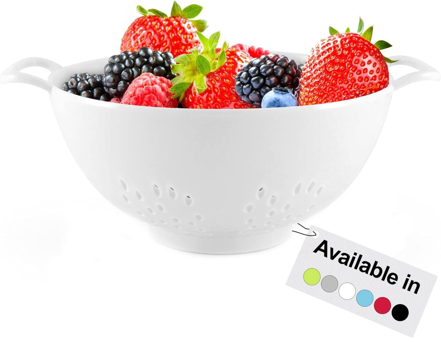 Meadow Lane 6-inch Small Colander, BPA-Free, Dishwasher Safe, Double Handles, Compact Food Strainer for Berries, Veggies and Pasta, 3-Cup Capacity, Smooth White