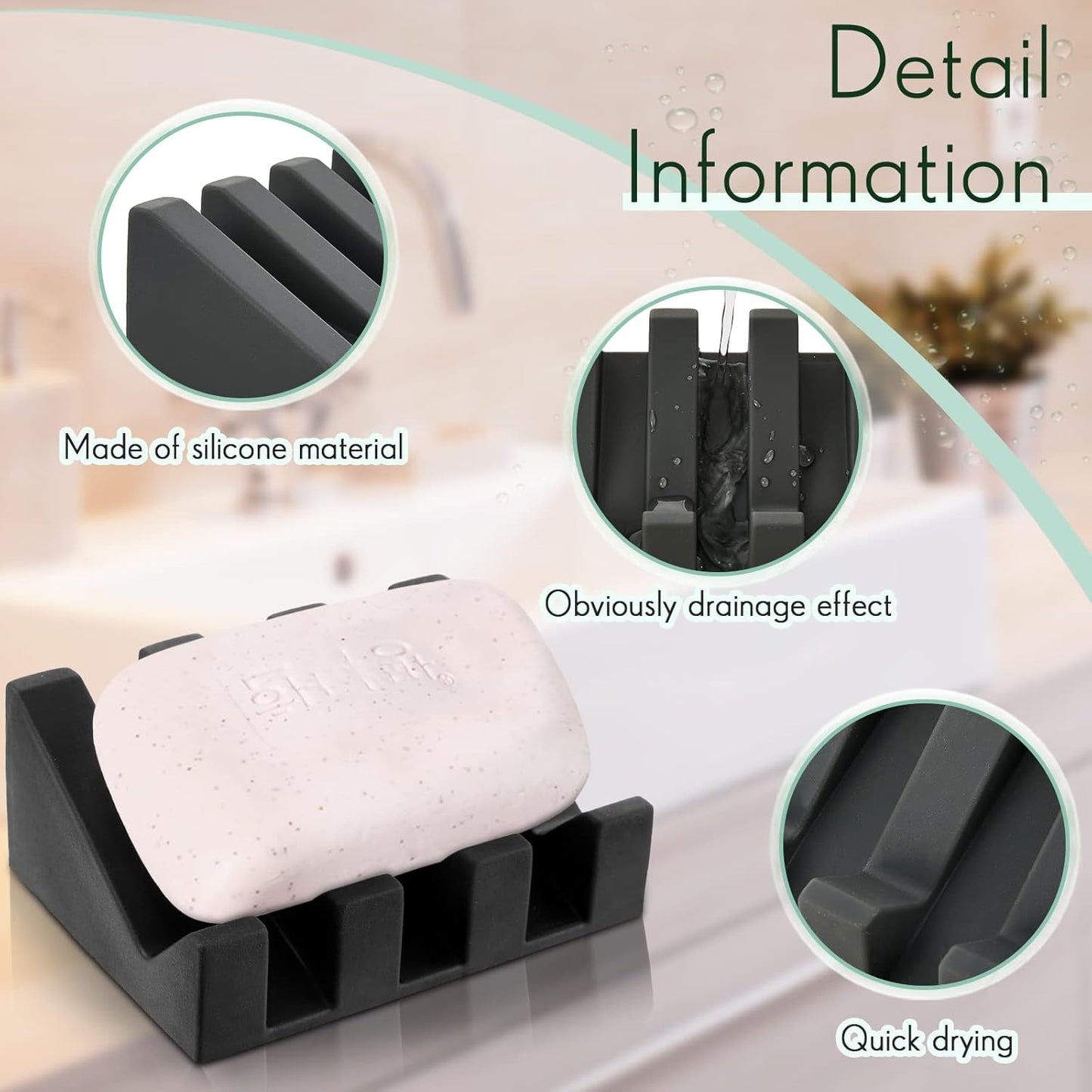 2 Cunhill Pieces Silicone Soap Dish Self Draining Soap Dish Shower Waterfall Bar Soap Holder Tray with Drain Soap Saver