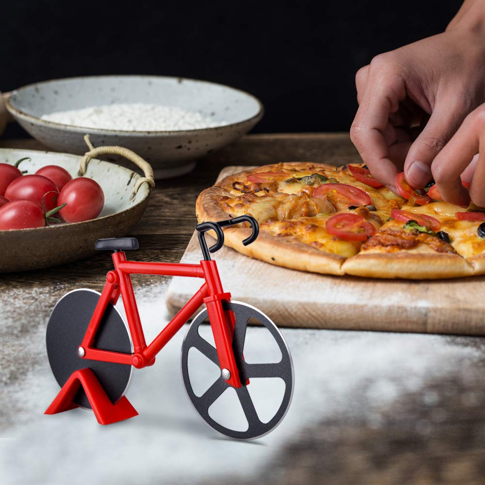 Ninonly Bicycle Pizza Cutter Wheel,Non-stick Bike Pizza Slicer,Stainless Steel Cutting Wheels With a Stand for Pizza Lovers, Housewarming Gifts Cool Kitchen Gadget Cool Men's Gift