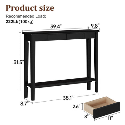 AQIMUELE Wood Console Table with Drawers, Mid Century Modern Console Table Black for Entryway, Living Room, Hall Way.