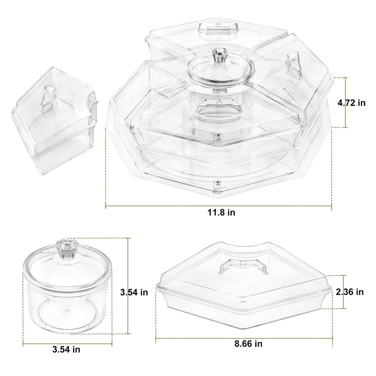 IVYHOME Ice Serving Lazy Susan, Chilled Food Containers with 4 Removable Dishes and Smooth Rotating Tray, Condiment Server with Separate Lids, for Bar Accessories, Fruit, Salad, Taco, Party Garnish