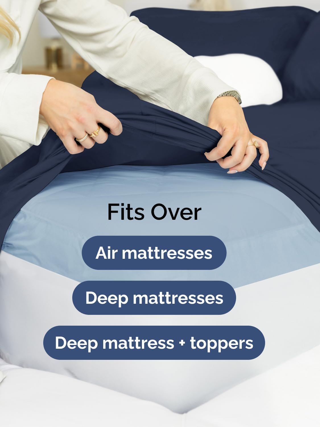 Skiennix Extra Deep King Sheet Set - 6 Piece Breathable Cooling Bedding - Soft Wrinkle-Free Navy Blue