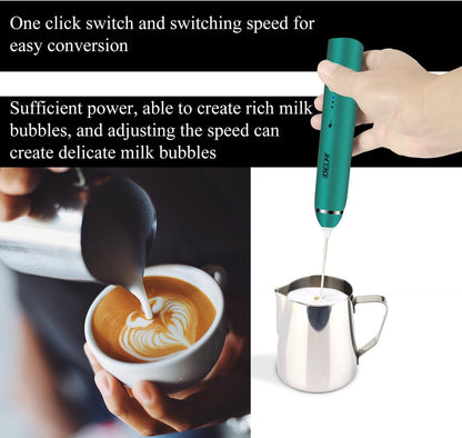 DELM Electric Milk Frother, Rechargeable Handheld Drink Mixer, Kitchen Aid, USB Rechargeable Bulletproof Frother (Green)