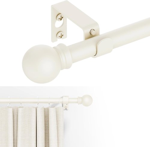 GXOACKJ Decorative Curtain Rods - Heavy Duty Metal for Windows 48 to 84 Inches | Ivory White Finish