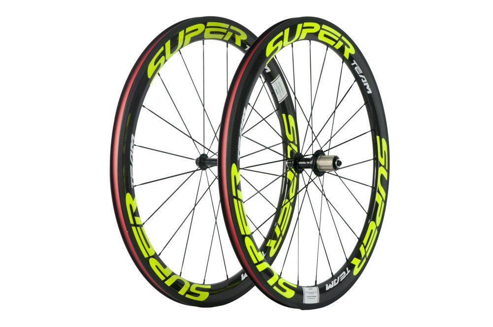 Superteam Carbon Fiber Road Bike Wheels 700C Clincher Wheelset 50mm Matte 23 Width (Fluorescent Yellow)