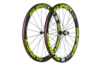 Superteam Carbon Fiber Road Bike Wheels 700C Clincher Wheelset 50mm Matte 23 Width (Fluorescent Yellow)