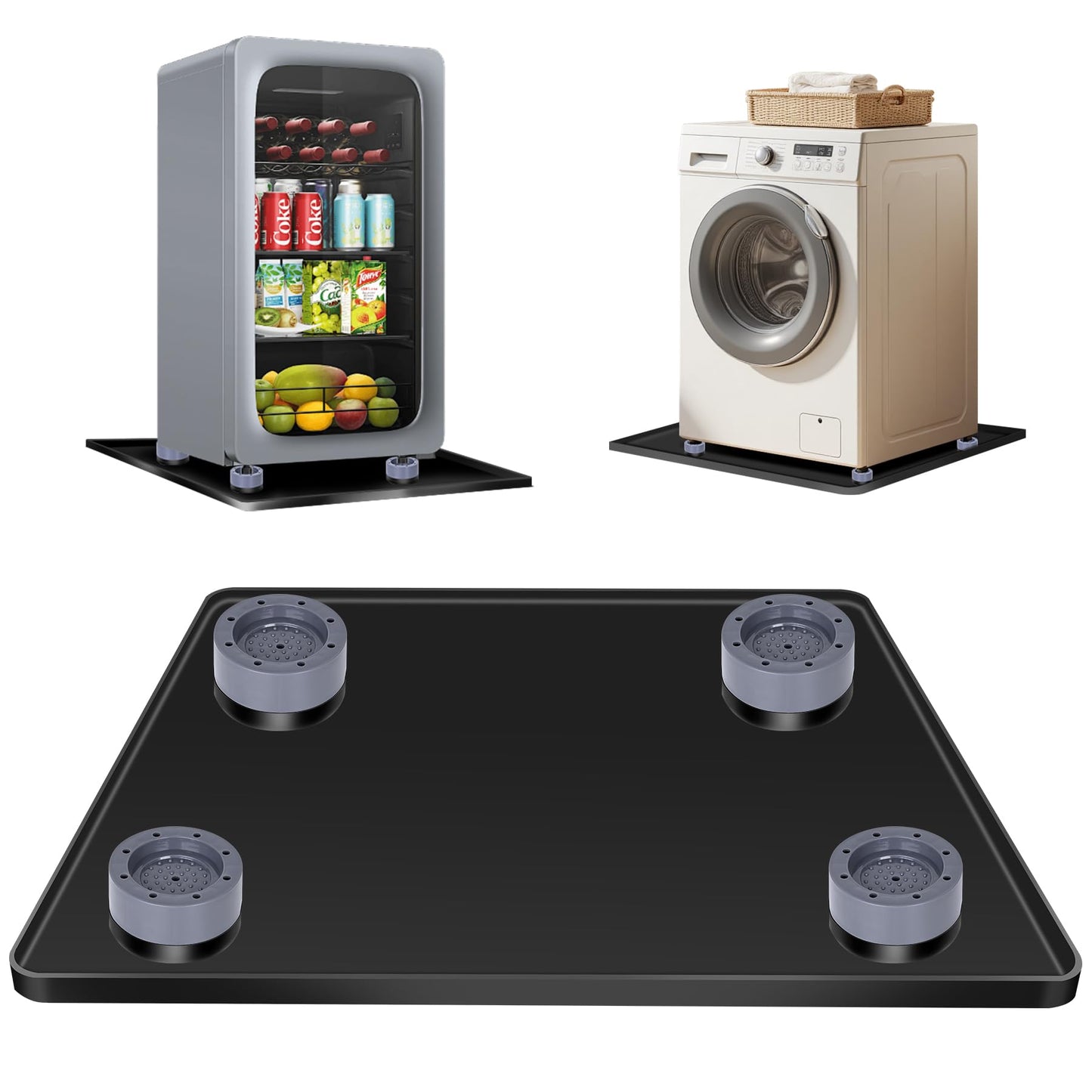 ToLanbbt Mini Fridge Silicone Mat with 4 Base Raisers - 20" x 20" x 0.6" Mini Fridge Drip Tray Under Refrigerator Mat Carpet Floor Protector Leak-Resistant Portable AC Pan for Washing Machine, Black