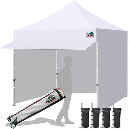 Eurmax USA 10x10 Pop Up Canopy,Commercial Tent with Patented No-Tip Rolling Bag,30sqft Extension Awning & 4 Zippered Removable Walls,UV & Water Resistant,Heavy Duty Instant Shelter Gazebo,White